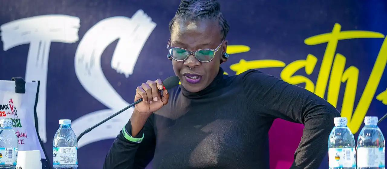 A speaker addressing the Human Rights Festival in Kampala, 2025.